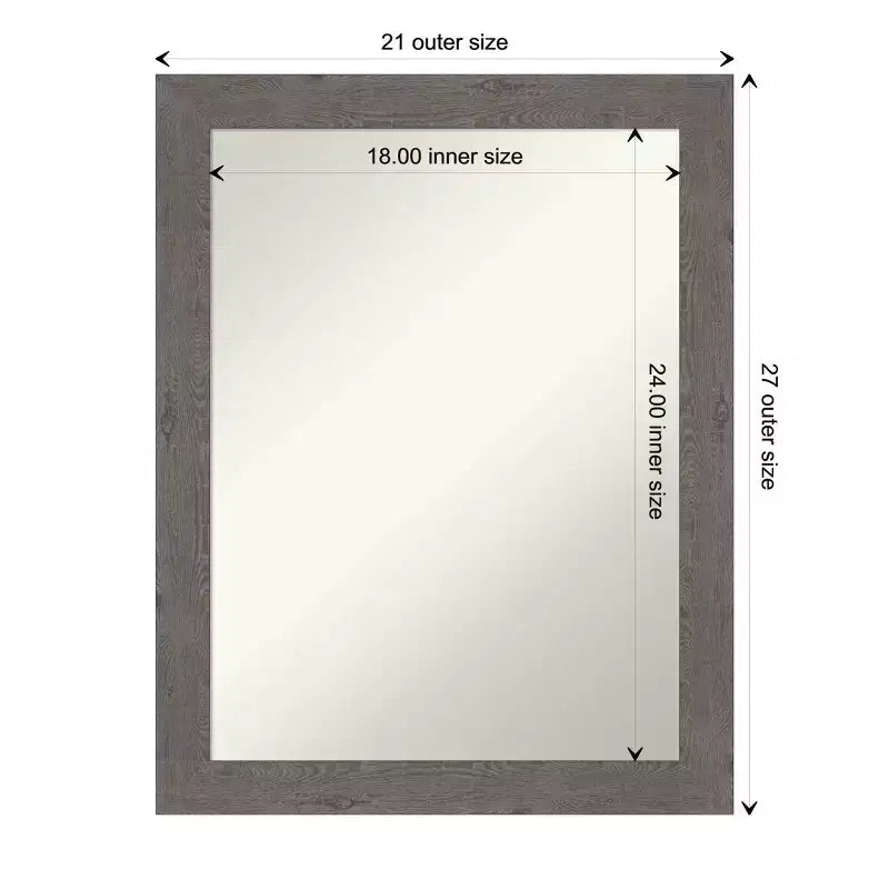 Specchio da parete per bagno con cornice stretta grigio rustico a listelli non smussati 22" x 28"