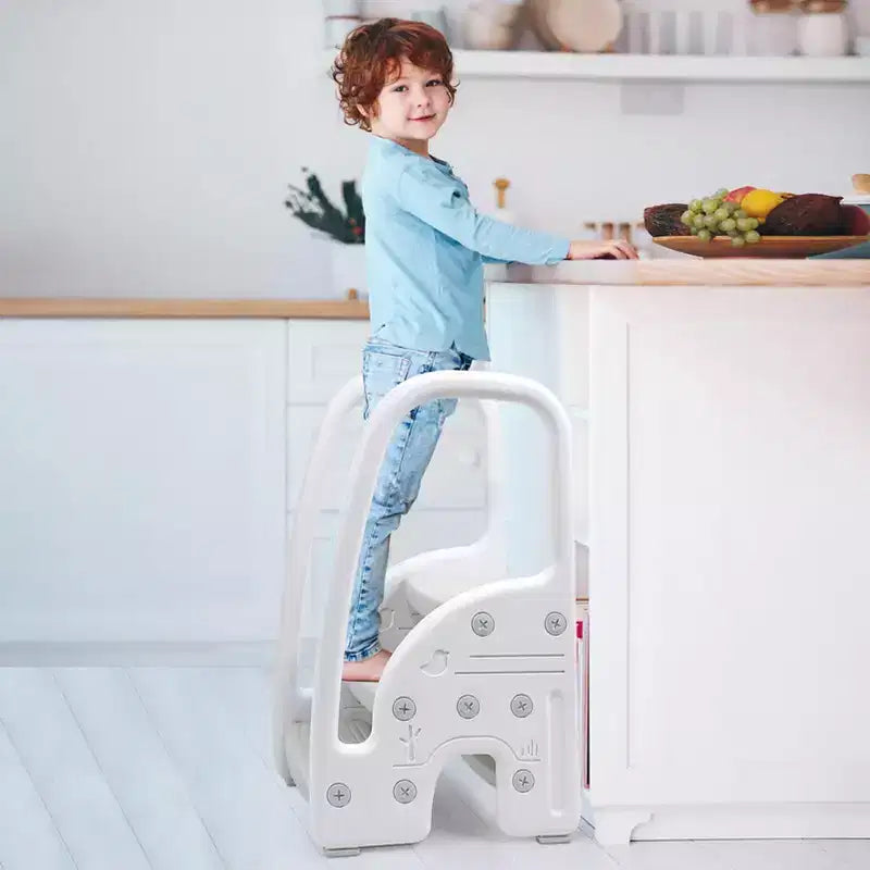 Sgabello a 3 gradini per bambini con maniglie – Antiscivolo, leggero per bagno, cucina e vasino