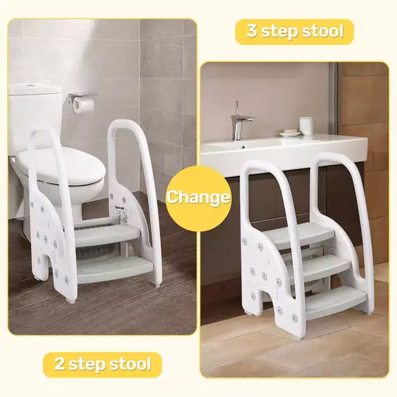 Sgabello a 3 gradini per bambini con maniglie – Antiscivolo, leggero per bagno, cucina e vasino