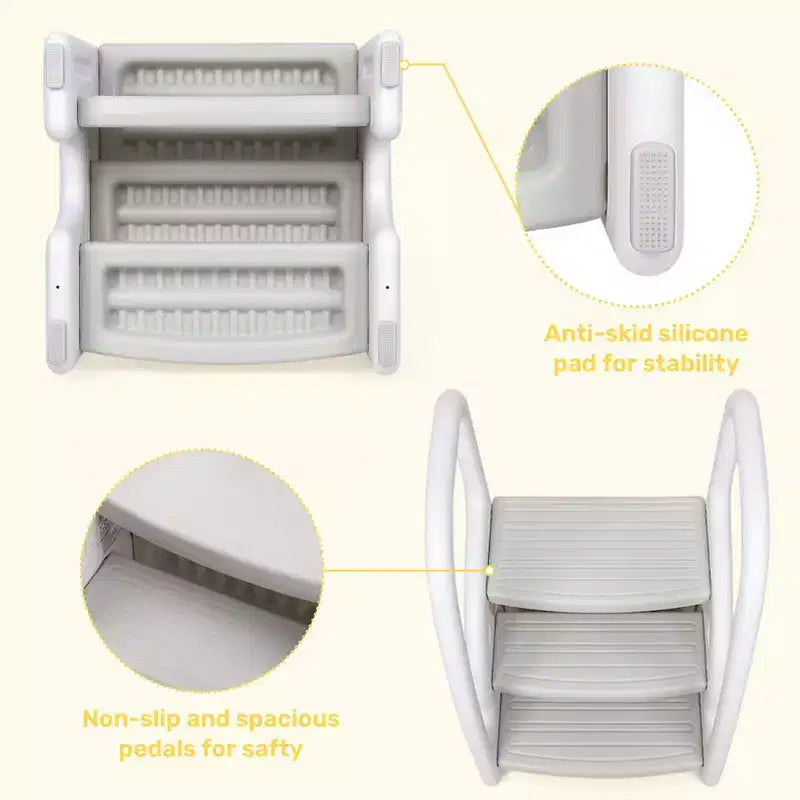 Sgabello a 3 gradini per bambini con maniglie – Antiscivolo, leggero per bagno, cucina e vasino