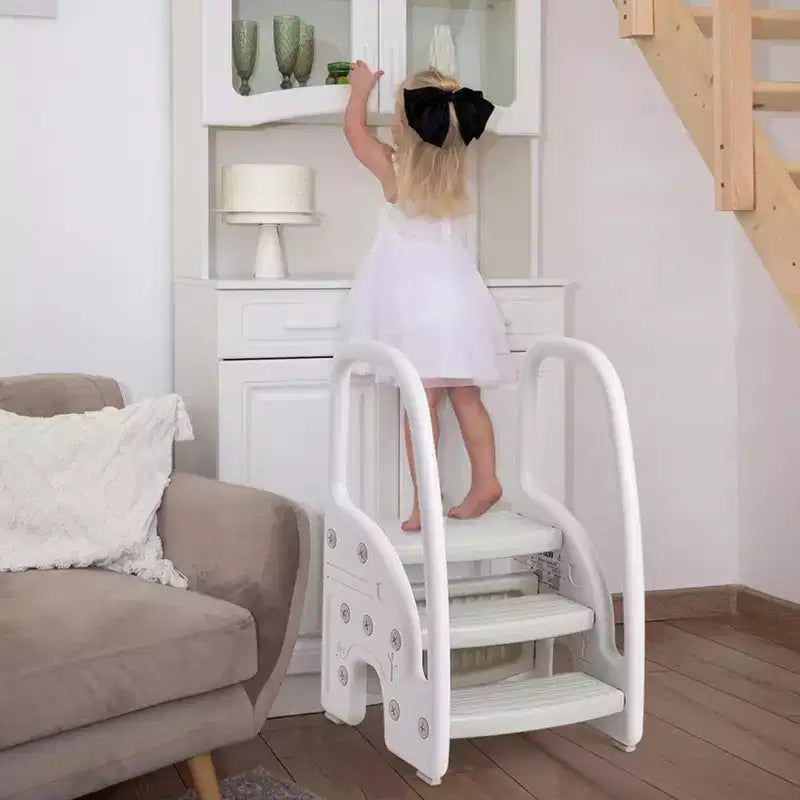 Sgabello a 3 gradini per bambini con maniglie – Antiscivolo, leggero per bagno, cucina e vasino