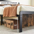 Struttura Letto con Testiera e Pediera in Legno Curvo, Supporto a Doghe Metalliche, Contenitore Sotto il Letto, Angoli Arrotondati Sicuri, Grigio