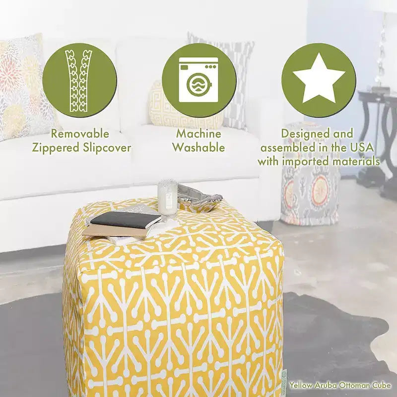 Pouf cubo quadrato con rivestimento lavabile – Imbottitura ecologica, seduta versatile