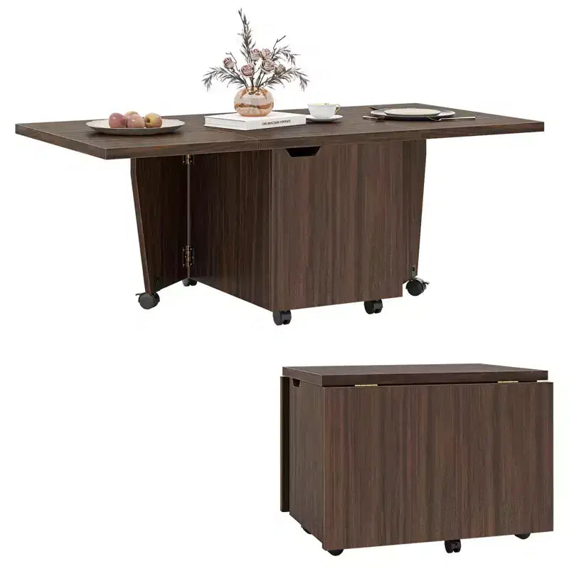 Tavolino da Caffè Pieghevole 122 cm Allungabile con Armadietti e Ruote – Rovere/Noce/Marrone