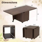 Tavolino da Caffè Pieghevole 122 cm Allungabile con Armadietti e Ruote – Rovere/Noce/Marrone