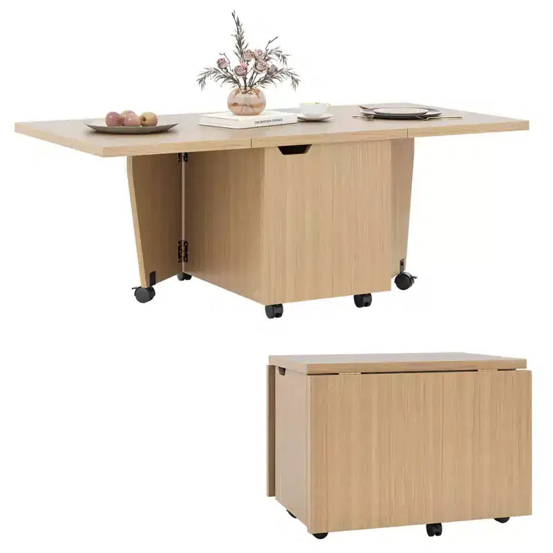 Tavolino da Caffè Pieghevole 122 cm Allungabile con Armadietti e Ruote – Rovere/Noce/Marrone