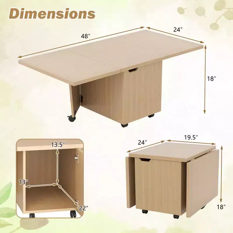 Tavolino da Caffè Pieghevole 122 cm Allungabile con Armadietti e Ruote – Rovere/Noce/Marrone