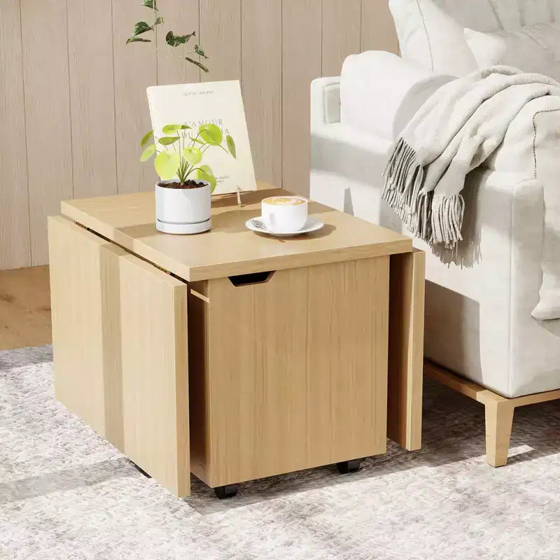 Tavolino da Caffè Pieghevole 122 cm Allungabile con Armadietti e Ruote – Rovere/Noce/Marrone