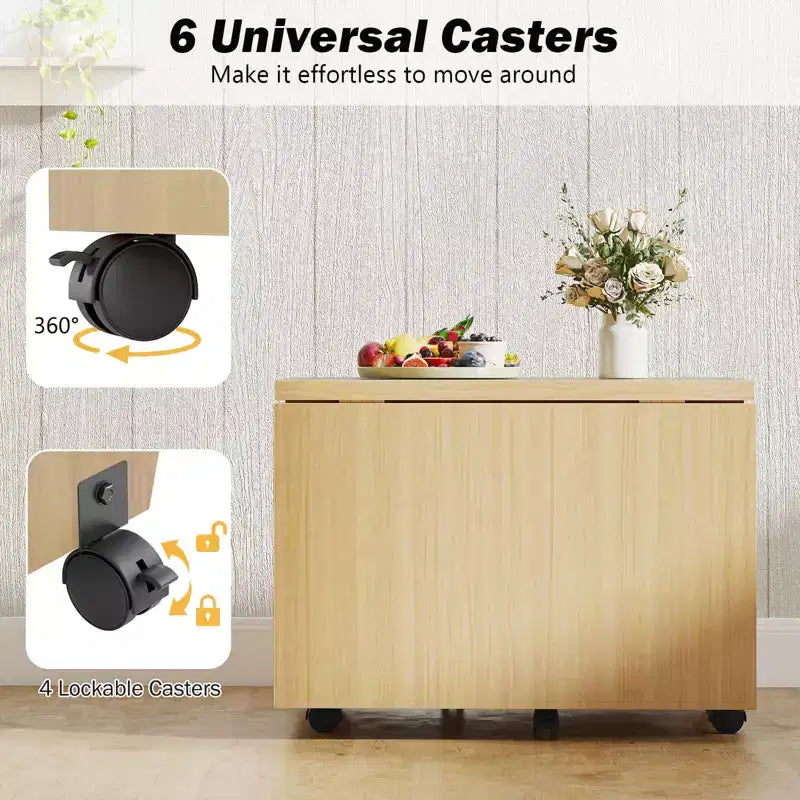 Tavolino da Caffè Pieghevole 122 cm Allungabile con Armadietti e Ruote – Rovere/Noce/Marrone
