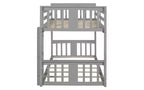 Zevemomo Letto a Castello Basso Doppio su Doppio, Struttura in Pino Massiccio con Scala Integrata, Convertibile in 2 Letti Singoli, Letto a Terra Salvaspazio per Camera da Letto, Grigio