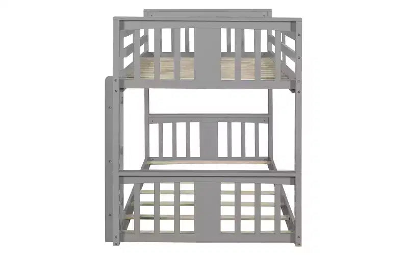 Zevemomo Letto a Castello Basso Doppio su Doppio, Struttura in Pino Massiccio con Scala Integrata, Convertibile in 2 Letti Singoli, Letto a Terra Salvaspazio per Camera da Letto, Grigio