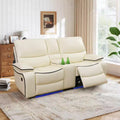 MAYEERTY Power Reclining Loveseat, Electric 2-Seat Leather Recliner with USB Charging, Storage & Cup Holders for Living Room, Off-White