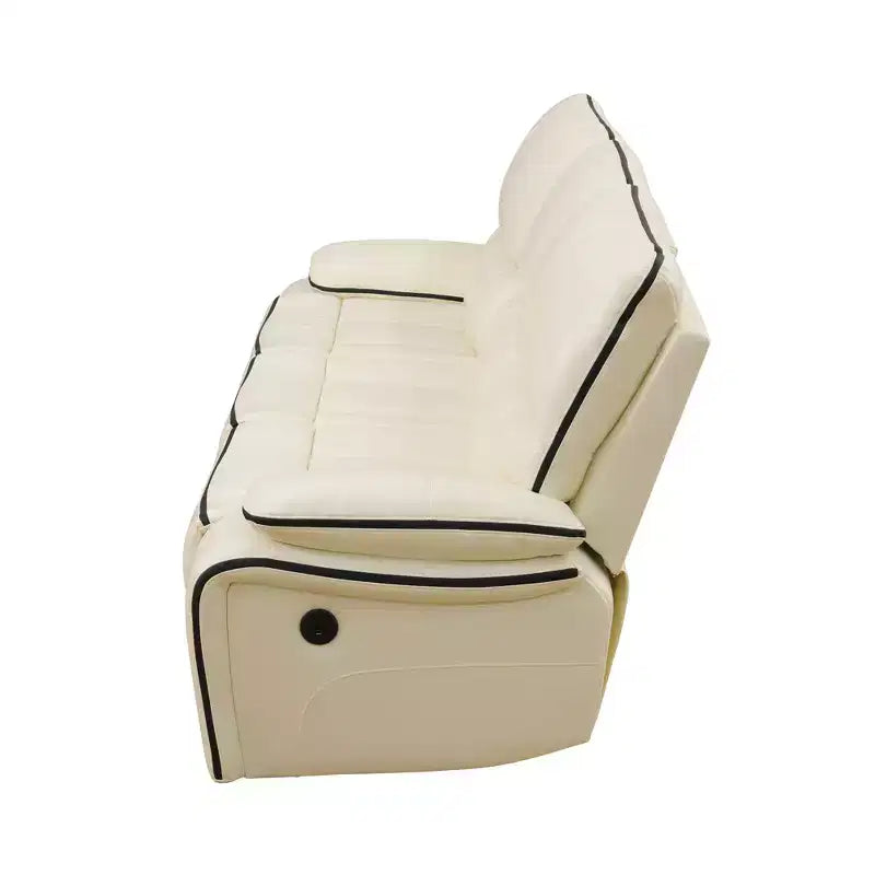 Divanetto reclinabile elettrico MAYEERTY, divano reclinabile in pelle a 2 posti con ricarica USB, portaoggetti e portabicchieri per soggiorno, bianco sporco