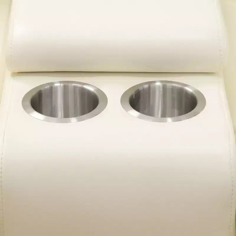 Divanetto reclinabile elettrico MAYEERTY, divano reclinabile in pelle a 2 posti con ricarica USB, portaoggetti e portabicchieri per soggiorno, bianco sporco