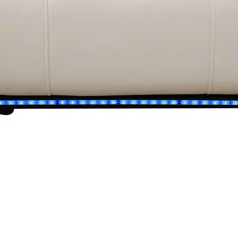 Divanetto reclinabile elettrico MAYEERTY, divano reclinabile in pelle a 2 posti con ricarica USB, portaoggetti e portabicchieri per soggiorno, bianco sporco