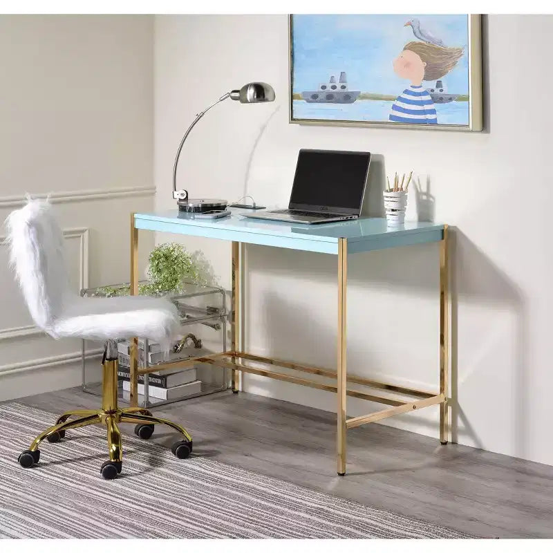 Okak 42IN Elegante Scrivania con Gambe in Metallo Dorato, Scrivania Alta con Ampio Piano del Tavolo, Scrivania da Ufficio per Soggiorno, Sala Lettura