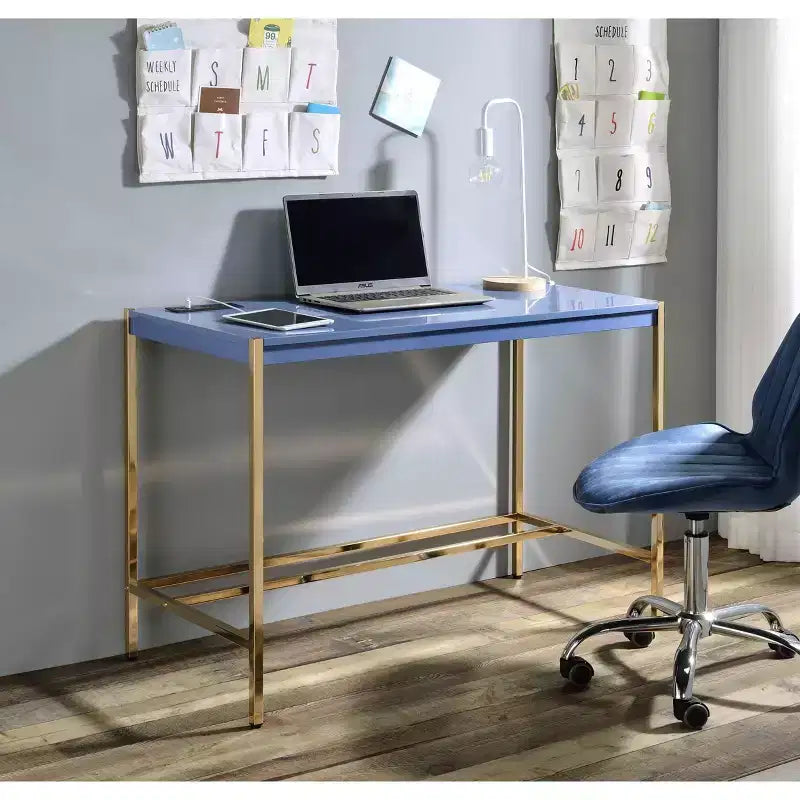 Okak 42IN Elegante Scrivania con Gambe in Metallo Dorato, Scrivania Alta con Ampio Piano del Tavolo, Scrivania da Ufficio per Soggiorno, Sala Lettura