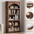 Libreria ad arco in stile rustico alta 174,5 cm, scaffale a 5 ripiani in legno per soggiorno, ufficio e biblioteca