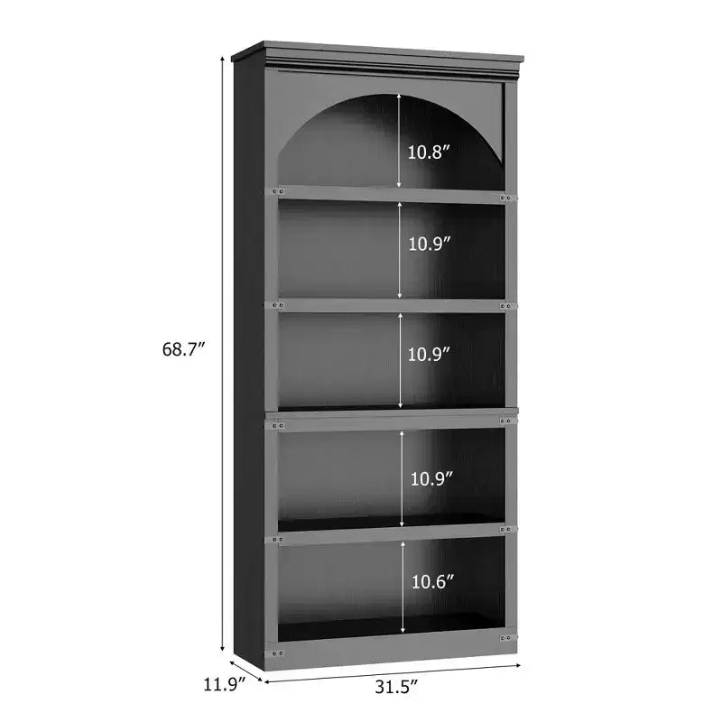 Libreria ad arco in stile rustico alta 174,5 cm, scaffale a 5 ripiani in legno per soggiorno, ufficio e biblioteca