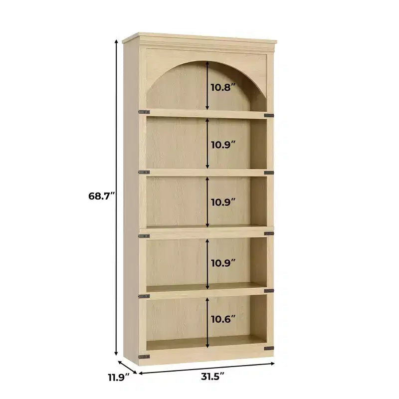 Libreria ad arco in stile rustico alta 174,5 cm, scaffale a 5 ripiani in legno per soggiorno, ufficio e biblioteca