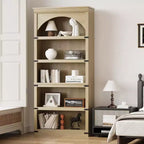 Libreria ad arco in stile rustico alta 174,5 cm, scaffale a 5 ripiani in legno per soggiorno, ufficio e biblioteca