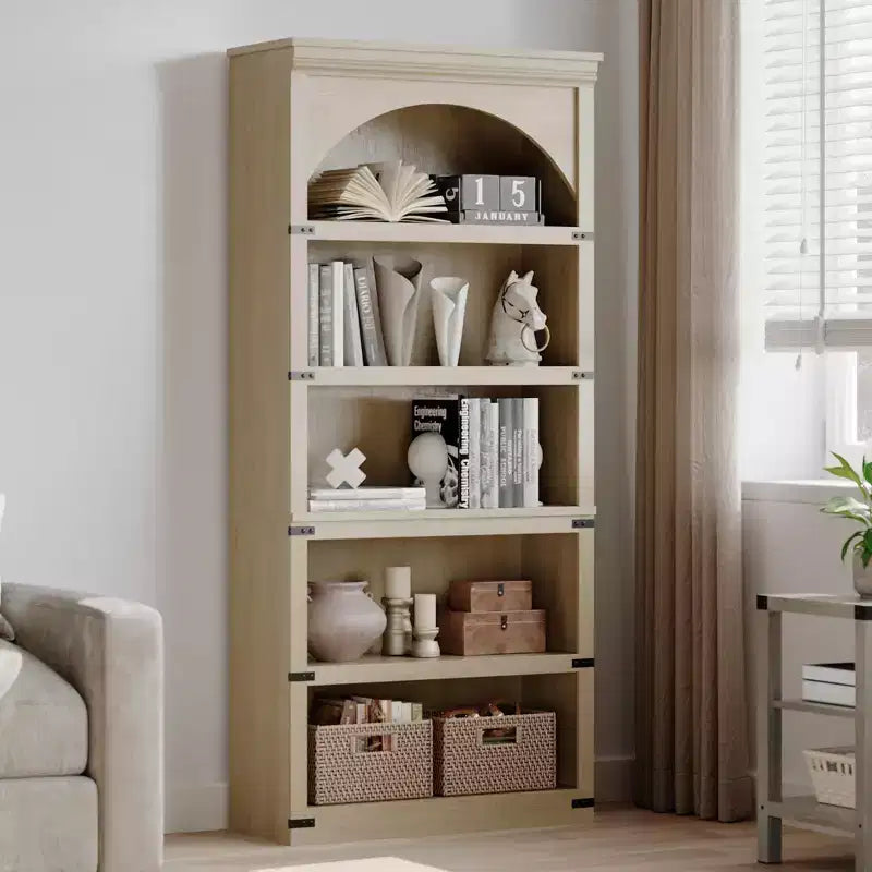 Libreria ad arco in stile rustico alta 174,5 cm, scaffale a 5 ripiani in legno per soggiorno, ufficio e biblioteca