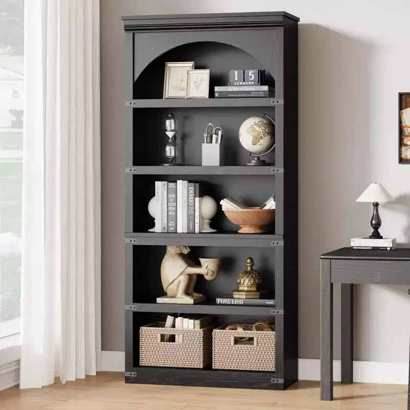 Libreria ad arco in stile rustico alta 174,5 cm, scaffale a 5 ripiani in legno per soggiorno, ufficio e biblioteca
