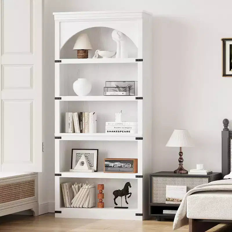 Libreria ad arco in stile rustico alta 174,5 cm, scaffale a 5 ripiani in legno per soggiorno, ufficio e biblioteca