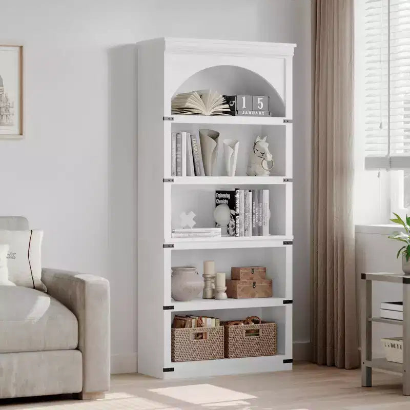 Libreria ad arco in stile rustico alta 174,5 cm, scaffale a 5 ripiani in legno per soggiorno, ufficio e biblioteca