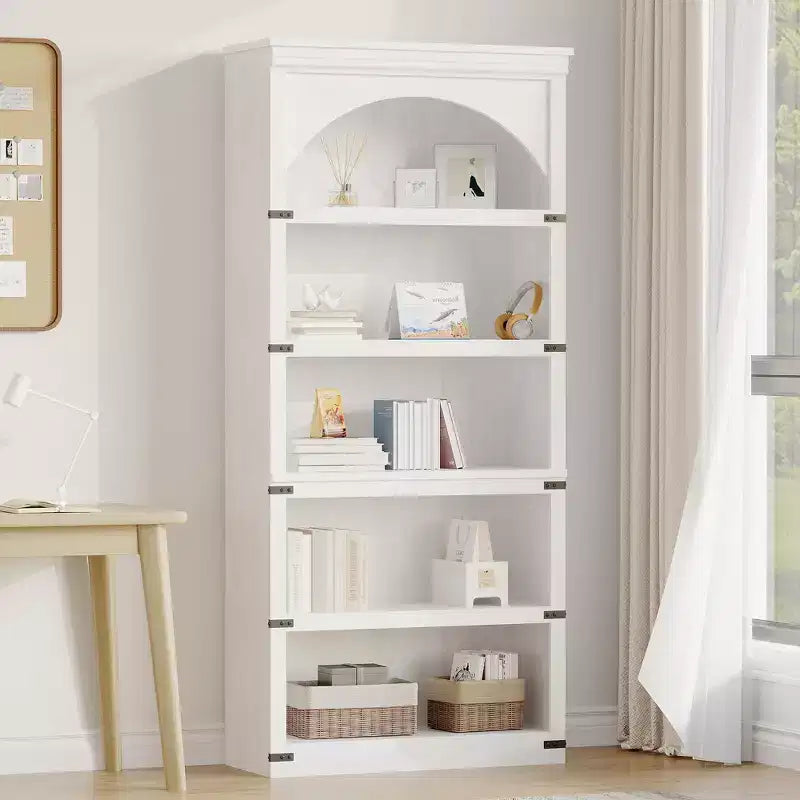 Libreria ad arco in stile rustico alta 174,5 cm, scaffale a 5 ripiani in legno per soggiorno, ufficio e biblioteca