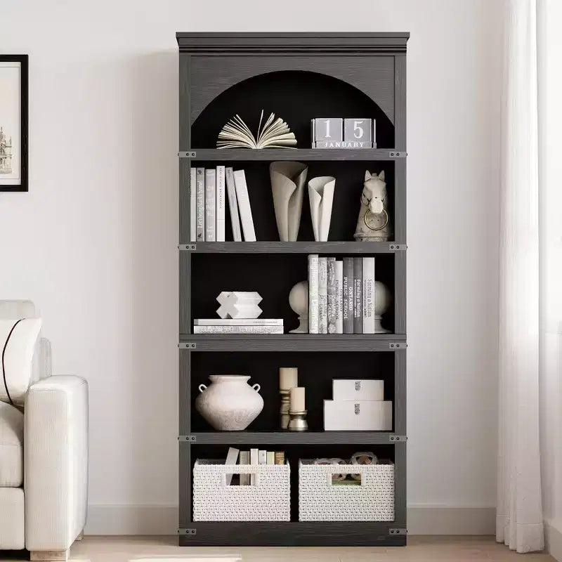 GustoWave 68.7 Tall Bookshelf wooden Arch Bookshelf, Farmhouse Arched Bookcase, , 5 Tier Bookshelves,for Living Room Office Library