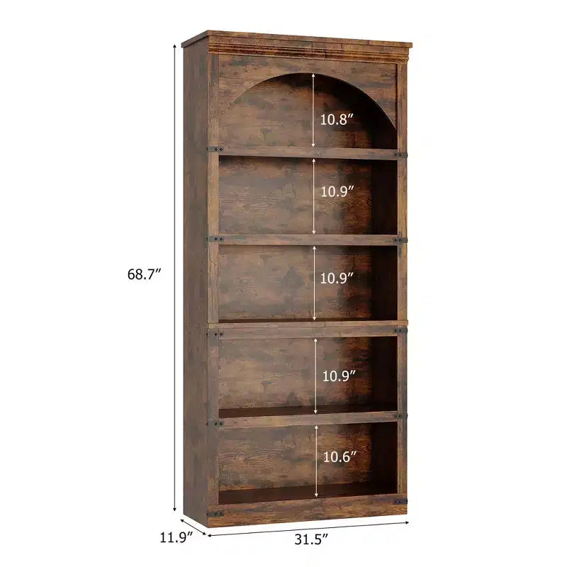Libreria ad arco in stile rustico alta 174,5 cm, scaffale a 5 ripiani in legno per soggiorno, ufficio e biblioteca