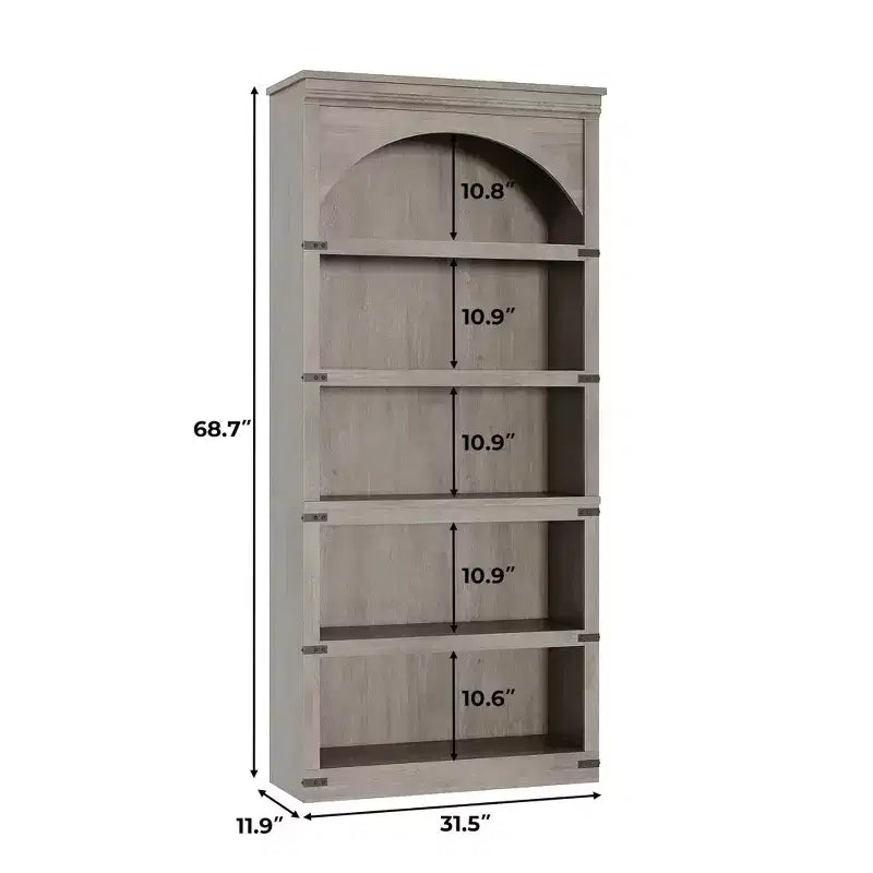 Libreria ad arco in stile rustico alta 174,5 cm, scaffale a 5 ripiani in legno per soggiorno, ufficio e biblioteca