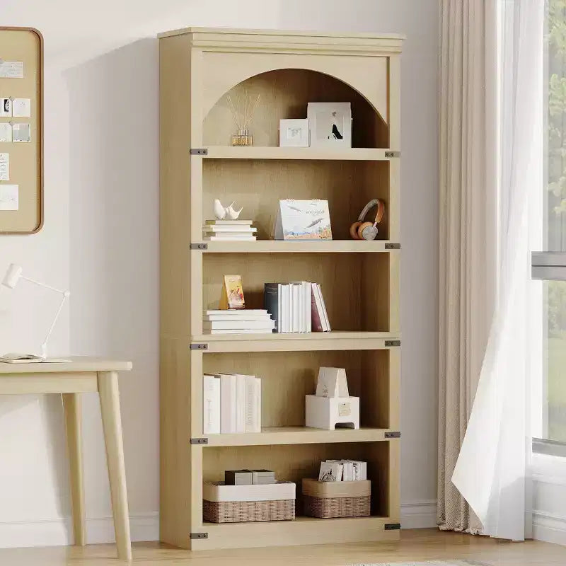 Libreria ad arco in stile rustico alta 174,5 cm, scaffale a 5 ripiani in legno per soggiorno, ufficio e biblioteca