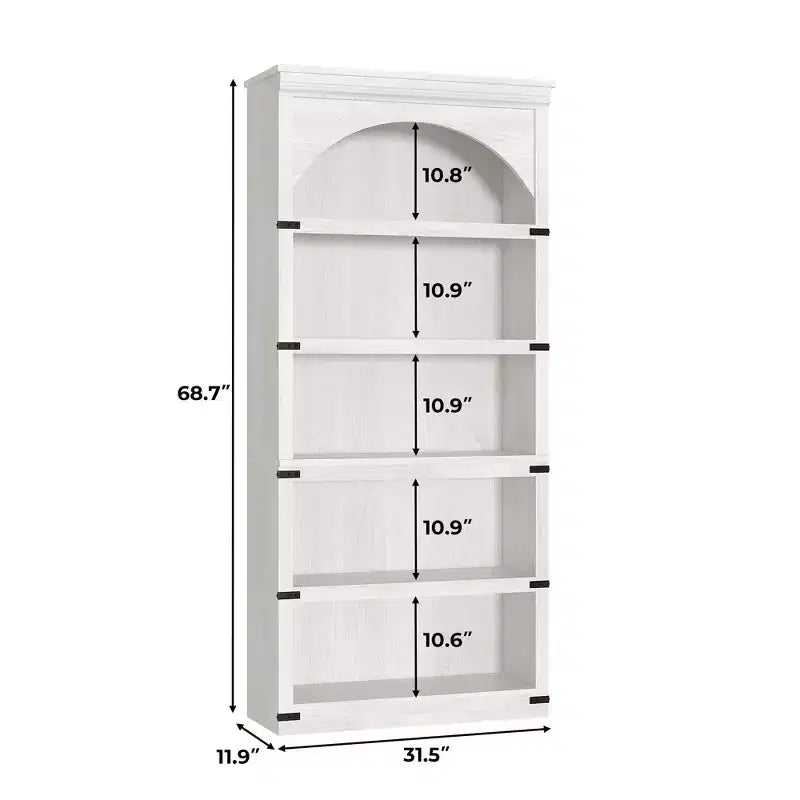 Libreria ad arco in stile rustico alta 174,5 cm, scaffale a 5 ripiani in legno per soggiorno, ufficio e biblioteca
