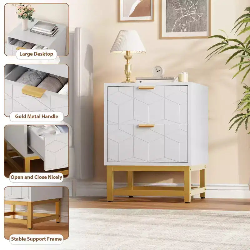 Comodino con 2 cassetti, Cassettiera piccola, Comodino da comodino, Tavolo per camera da letto, Soggiorno,