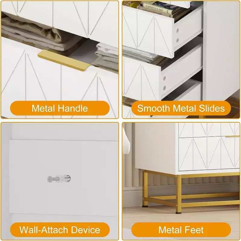 Mobile TV, Comodino, Tavolino, Cassettiera moderna con maniglie in metallo, Credenza organizer per camera da letto, soggiorno