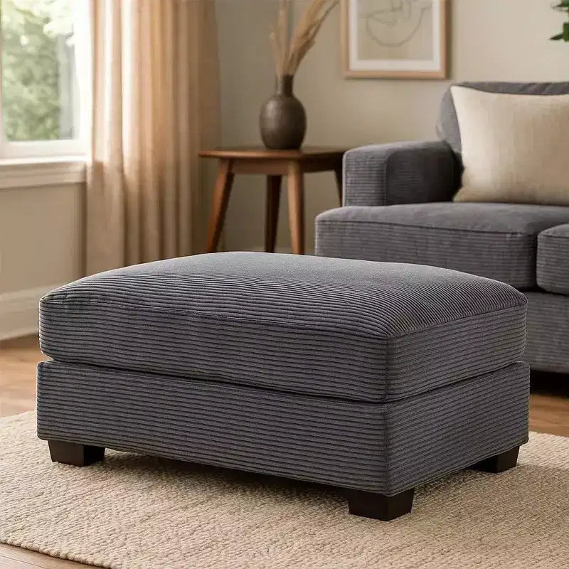 Ottoman Royal Hampton, Velluto a Coste Grigio Scuro, Gambe Nere, 45 x 28 Pollici