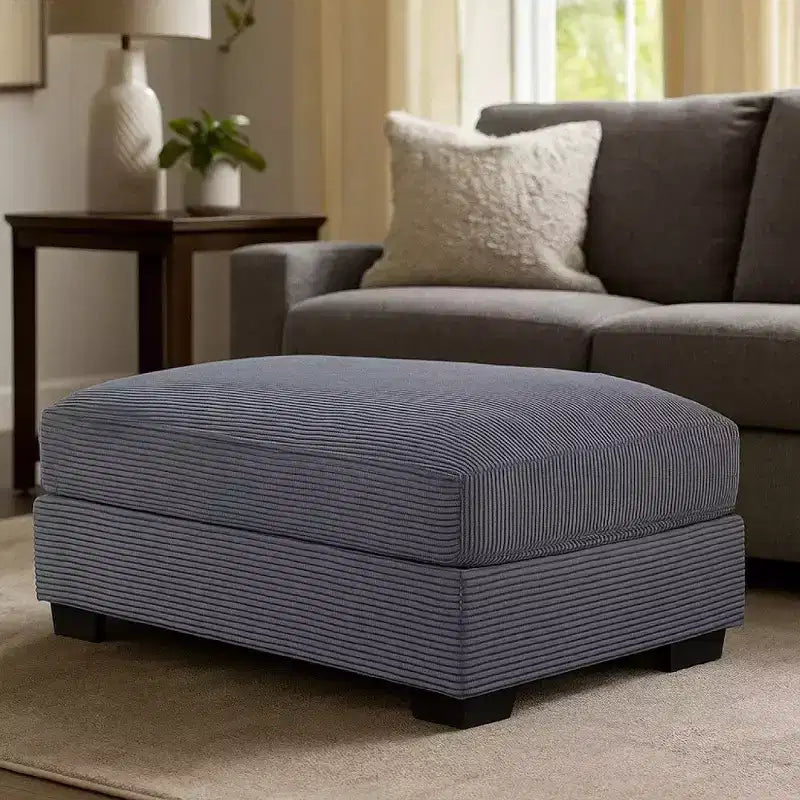 Ottoman Royal Hampton, Velluto a Coste Grigio Scuro, Gambe Nere, 45 x 28 Pollici