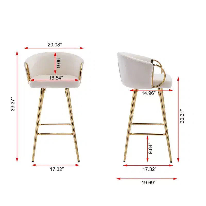 Okak Set di 2 Sgabelli da Bar da 76 cm, Altezza Contatore, Sgabelli con Poggiapiedi Cromato e Schienale in Velluto, Sedie da Bar per Cucina