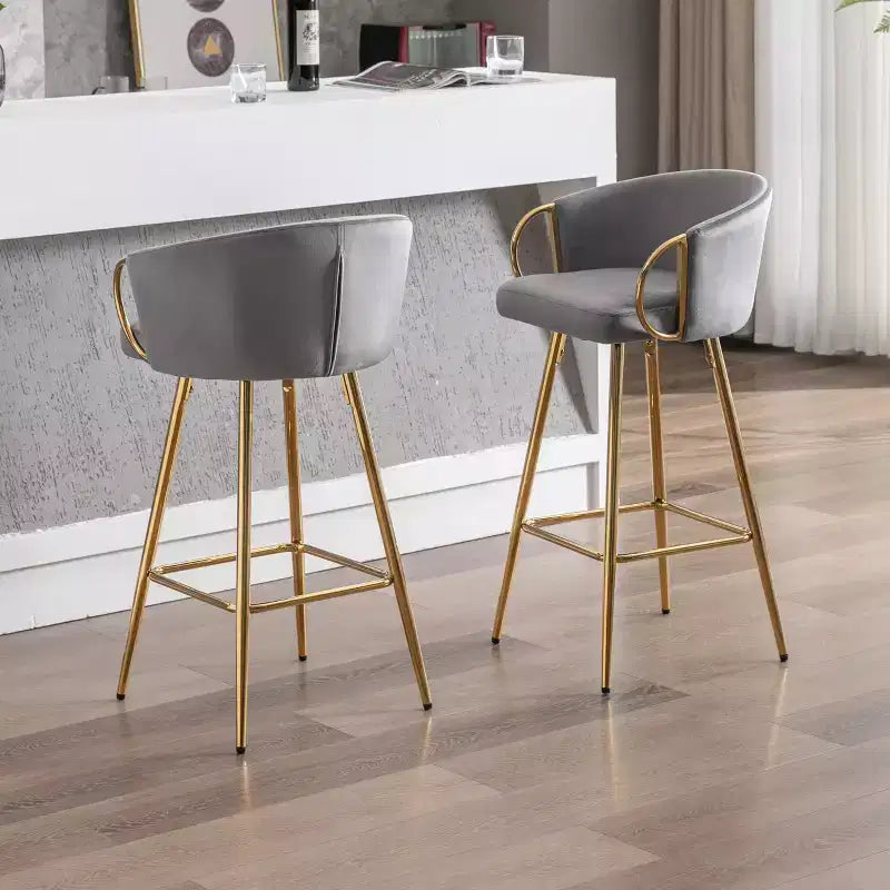 Okak Set di 2 Sgabelli da Bar da 76 cm, Altezza Contatore, Sgabelli con Poggiapiedi Cromato e Schienale in Velluto, Sedie da Bar per Cucina