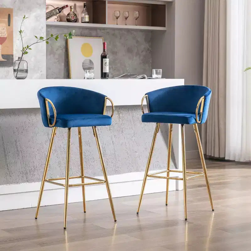 Okak Set di 2 Sgabelli da Bar da 76 cm, Altezza Contatore, Sgabelli con Poggiapiedi Cromato e Schienale in Velluto, Sedie da Bar per Cucina