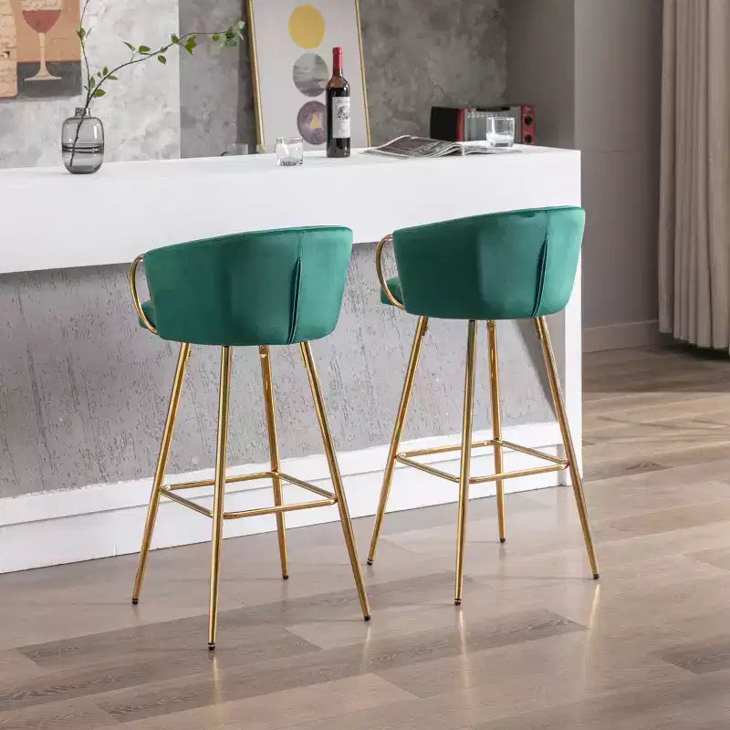 Okak Set di 2 Sgabelli da Bar da 76 cm, Altezza Contatore, Sgabelli con Poggiapiedi Cromato e Schienale in Velluto, Sedie da Bar per Cucina