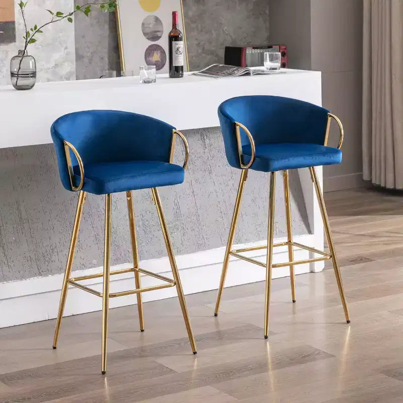 Okak Set di 2 Sgabelli da Bar da 76 cm, Altezza Contatore, Sgabelli con Poggiapiedi Cromato e Schienale in Velluto, Sedie da Bar per Cucina