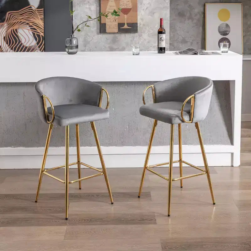 Okak Set di 2 Sgabelli da Bar da 76 cm, Altezza Contatore, Sgabelli con Poggiapiedi Cromato e Schienale in Velluto, Sedie da Bar per Cucina