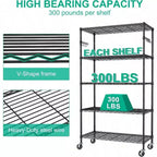 Scaffale portaoggetti a 5 ripiani con ruote, scaffalatura regolabile in metallo per cucina, garage, dispensa, ripostiglio, lavanderia