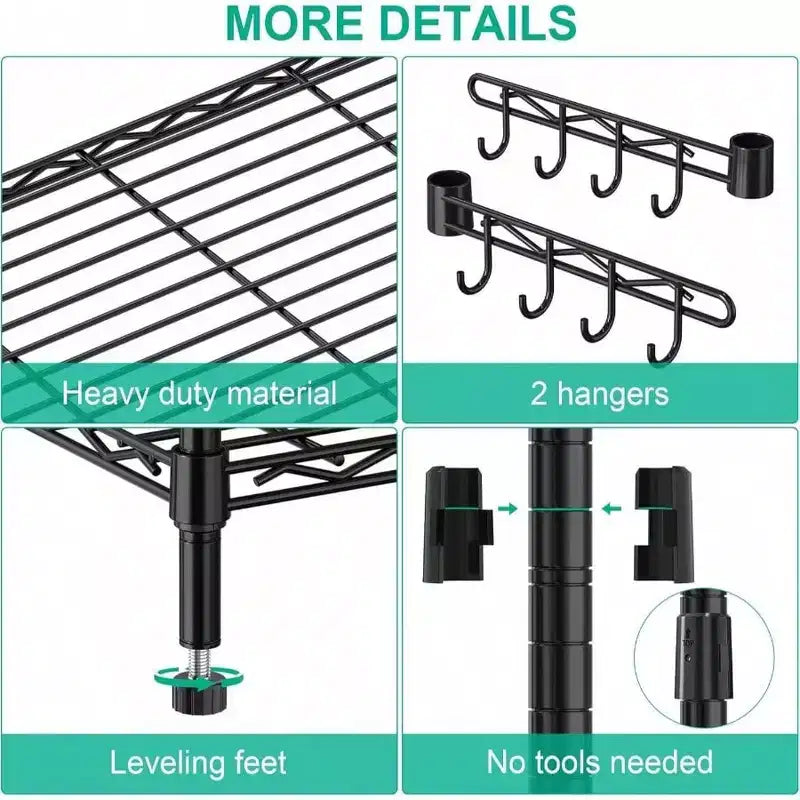 Scaffale portaoggetti a 5 ripiani con ruote, scaffalatura regolabile in metallo per cucina, garage, dispensa, ripostiglio, lavanderia