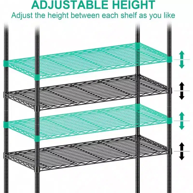 Scaffale portaoggetti a 5 ripiani con ruote, scaffalatura regolabile in metallo per cucina, garage, dispensa, ripostiglio, lavanderia