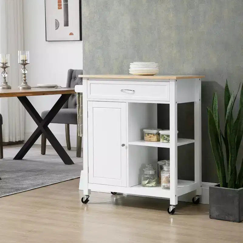 Carrello da cucina con isola, isola da cucina mobile con ripiano portaoggetti, piano in legno massello, cassetto, per sala da pranzo