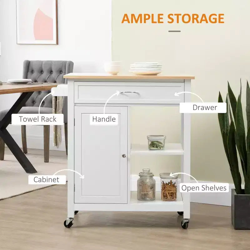 Carrello da cucina con isola, isola da cucina mobile con ripiano portaoggetti, piano in legno massello, cassetto, per sala da pranzo
